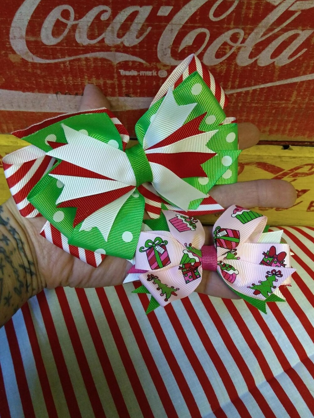 Handmade Boutique Christmas Cupcake Stacked Hair Bows 🎄